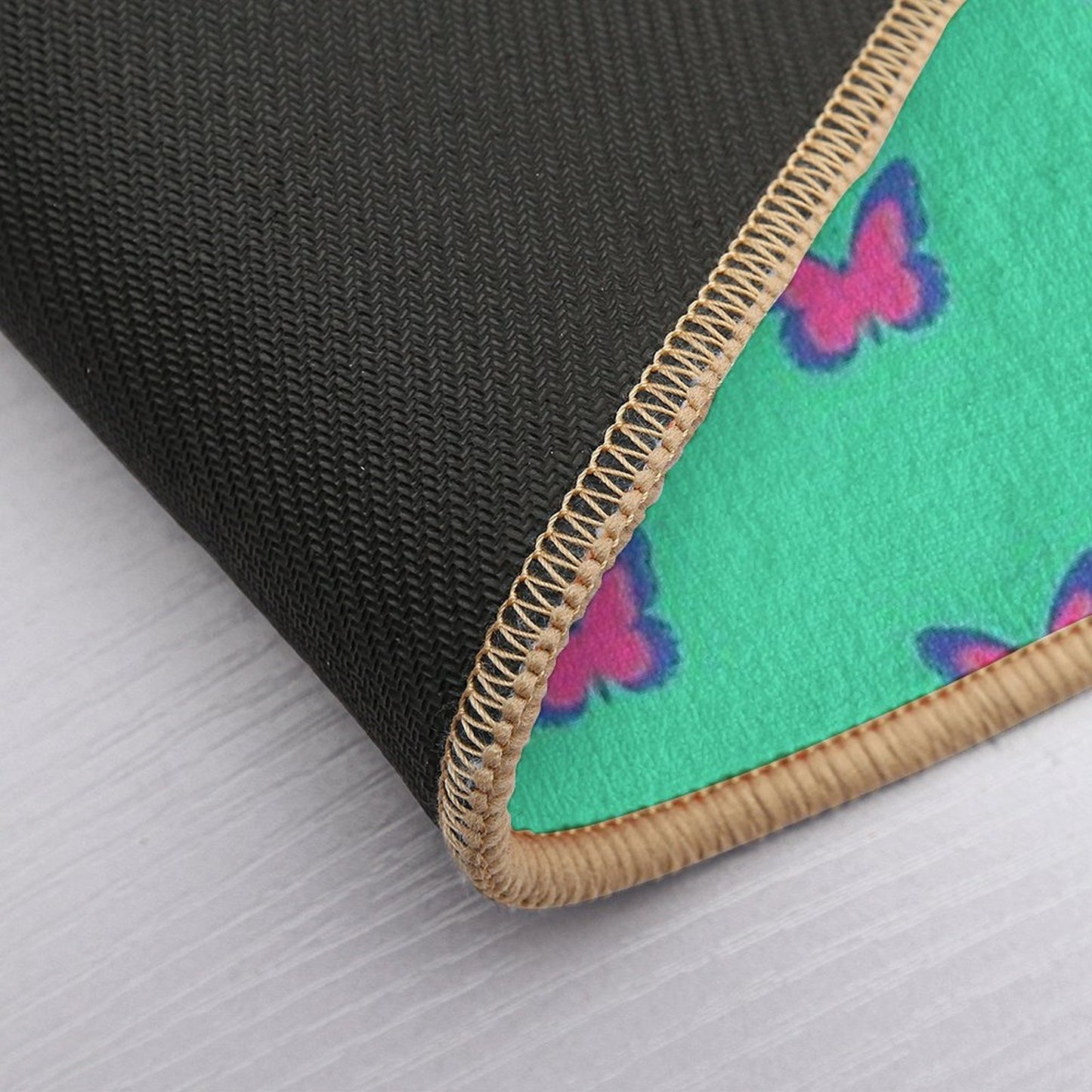 Blue And Pink Butterflies on Mint Green  Repositionable Bath Mat