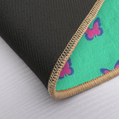 Blue And Pink Butterflies on Mint Green  Repositionable Bath Mat