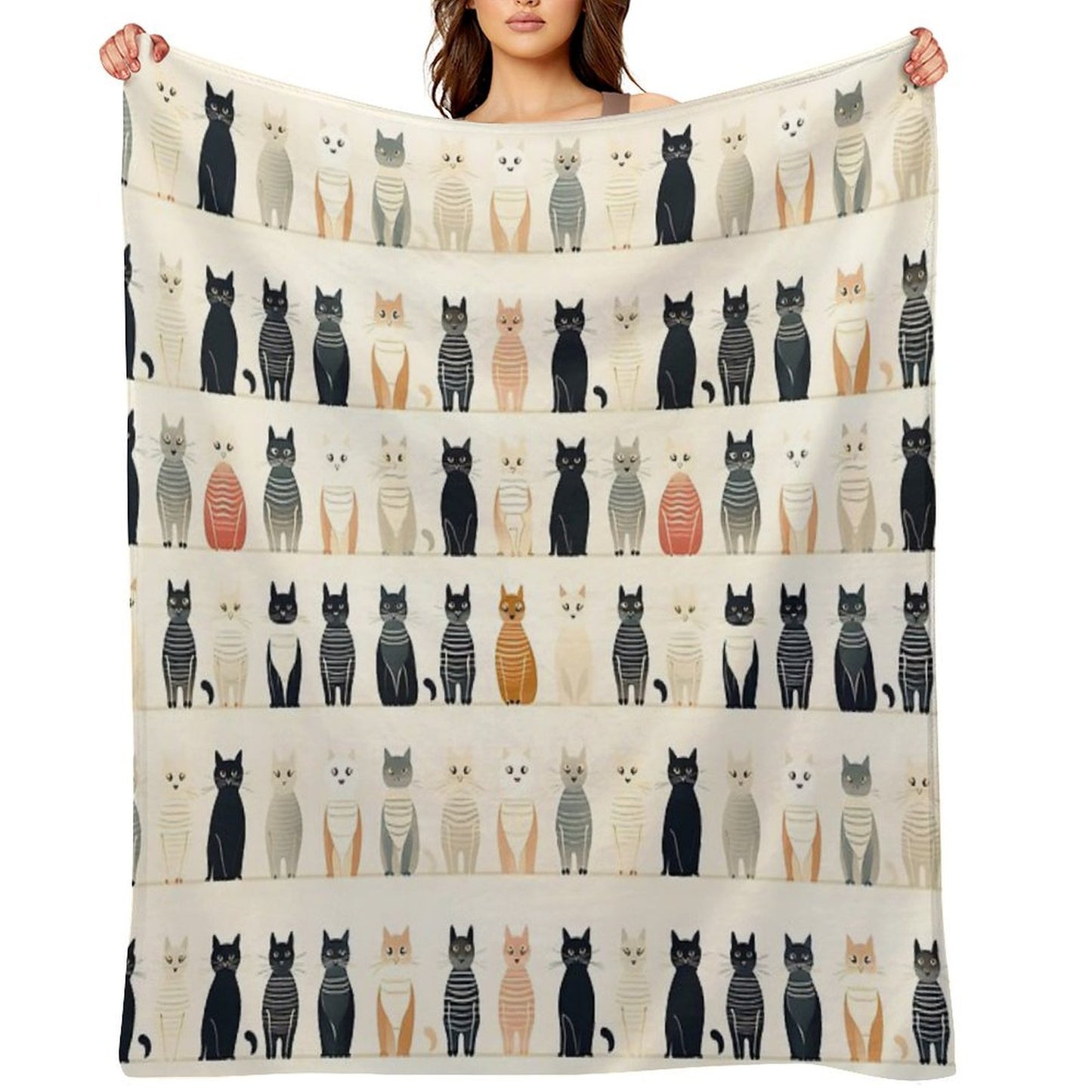 Adorable Cat Artistry Seamless Pattern Travel-friendly Throw Blanket