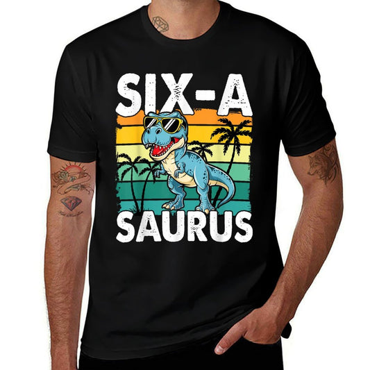 6 Year Old Dinosaur Birthday 6th T Rex Dino Six Saurus  Polyester Blend T-Shirt