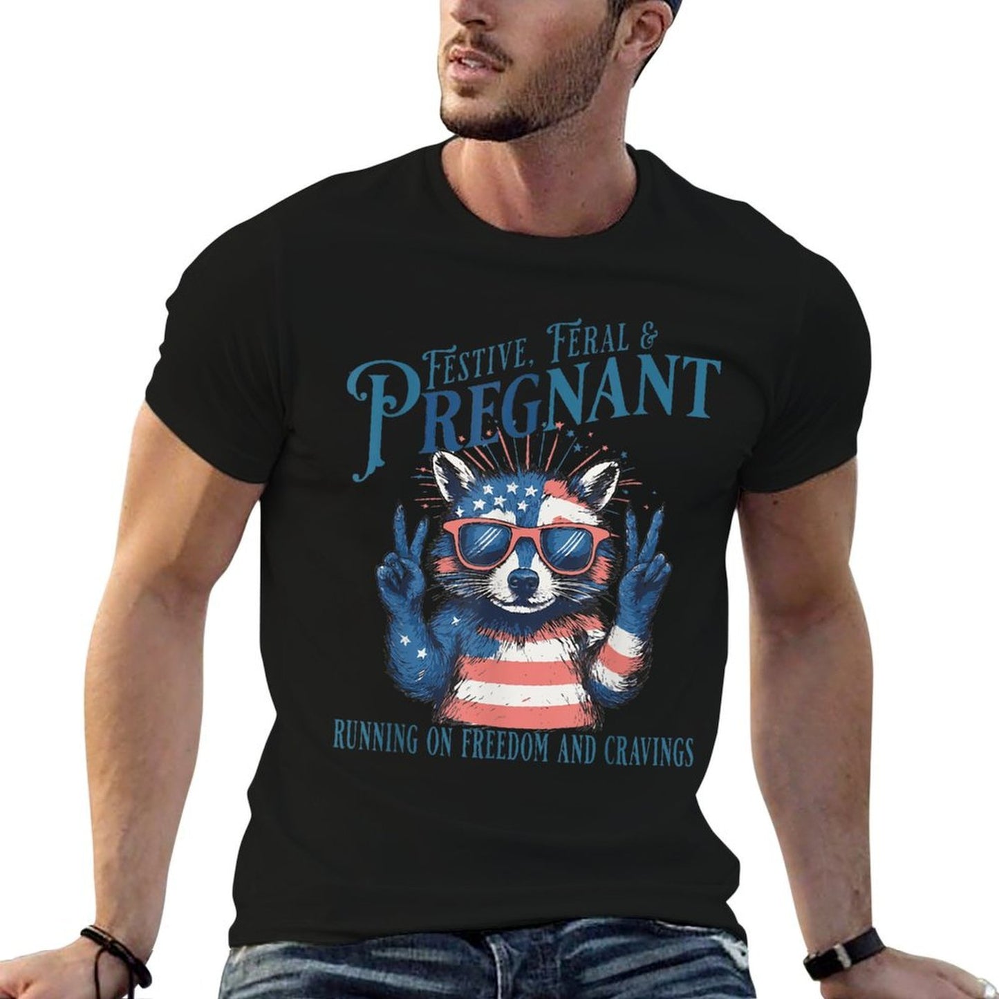 Women Feral And Pregnant 4th of July Pregnancy Announcement  Versatile T-Shirt