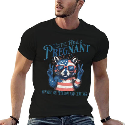 Women Feral And Pregnant 4th of July Pregnancy Announcement  Versatile T-Shirt