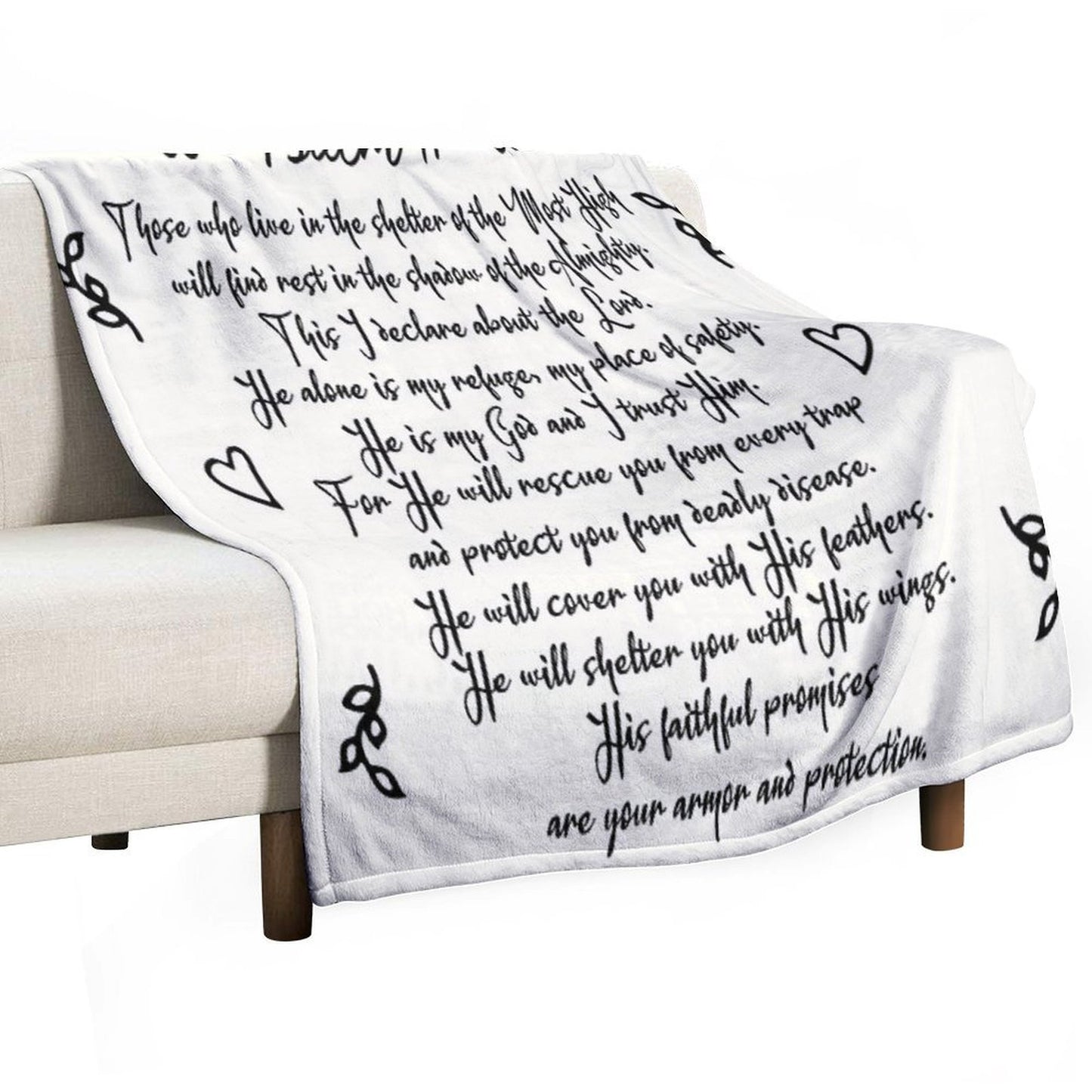 Psalm 91  Christian Inspirational Bible Verse Decorative Handwriting Plush Throw Blanket