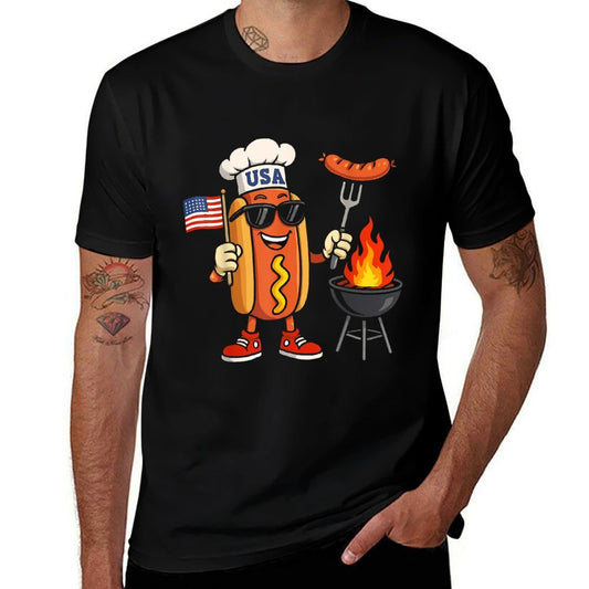 Patriotic Hot Dog BBQ Summer 4th of July American USA  Vintage-inspired T-Shirt