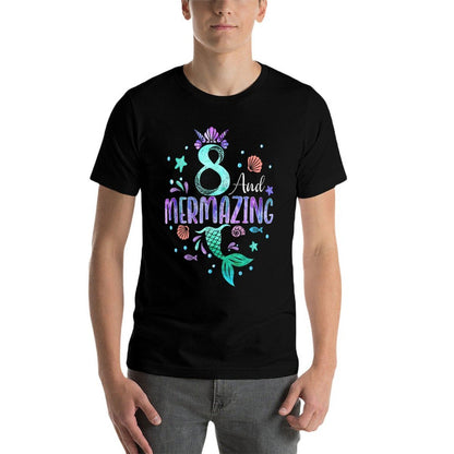Its My Mermazing 8th Birthday Mermaid Girl Theme 8 Yrs Old  Ribbed Collar T-Shirt