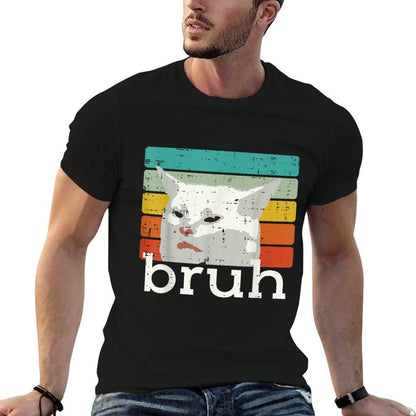Weird Cat Meme Bruh Retro Funny Saying Boysn Men Kids  Tagless Design T-Shirt