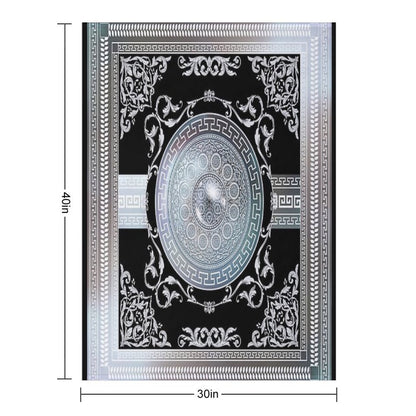 Ornate Baroque Metallic Blue Black Greek Meander All-season Throw Blanket