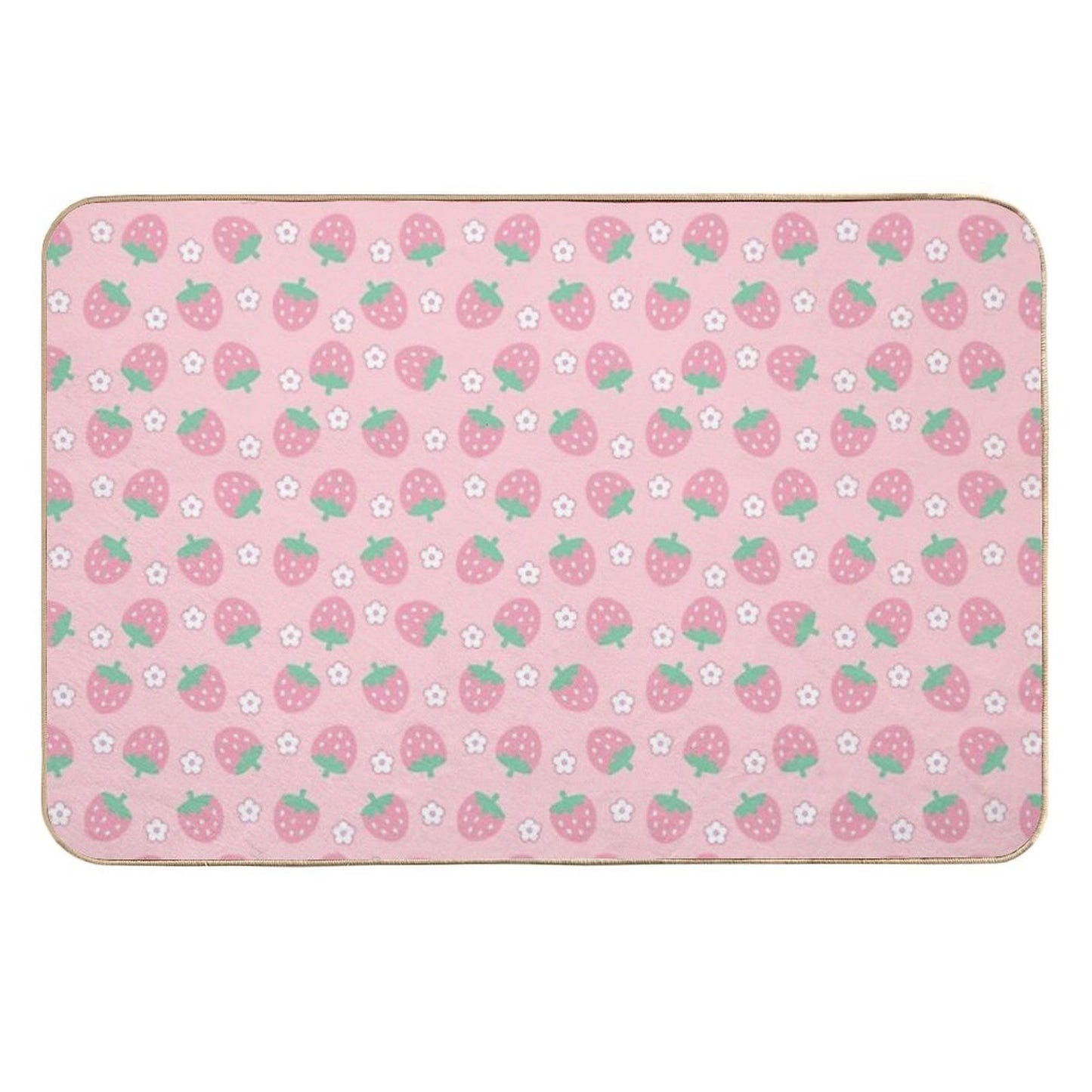 Strawberries Pink White Flowers Sakura Kawaii Cute Pastel Aesthetic  Pet-Safe Bath Mat