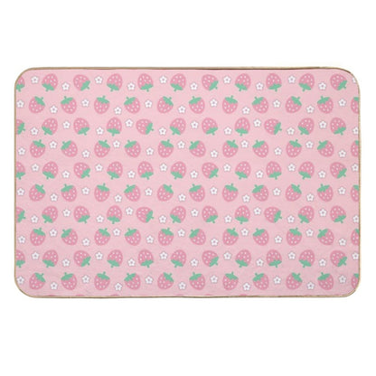 Strawberries Pink White Flowers Sakura Kawaii Cute Pastel Aesthetic  Pet-Safe Bath Mat