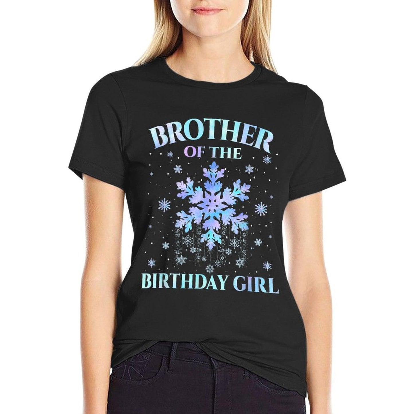 Brother of The Birthday Girl Snowflakes Family Winter Party  Summer-ready Fabric T-Shirt