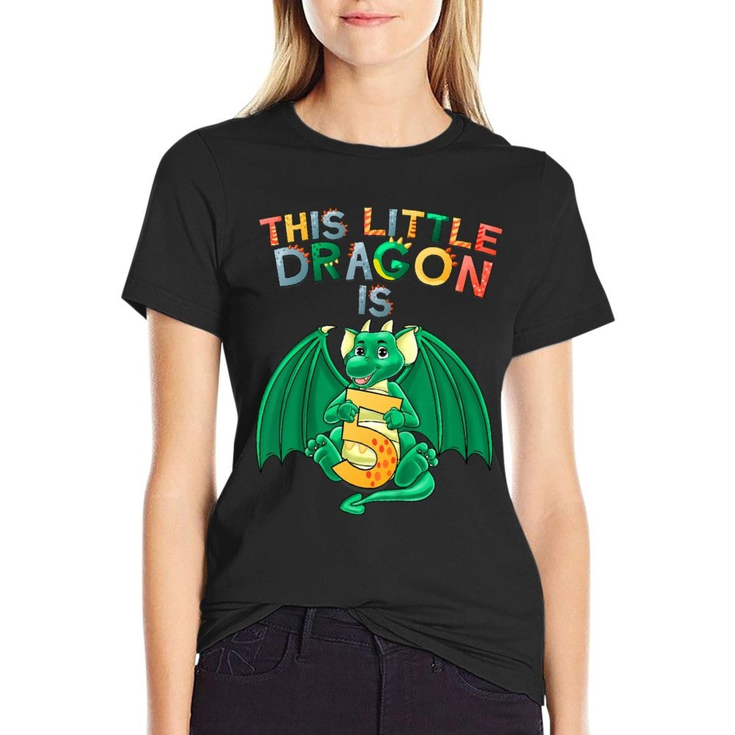 Kids This Little Dragon Is 5 Dragon 5th Birthday 5 Year Old Boy  Durable T-Shirt