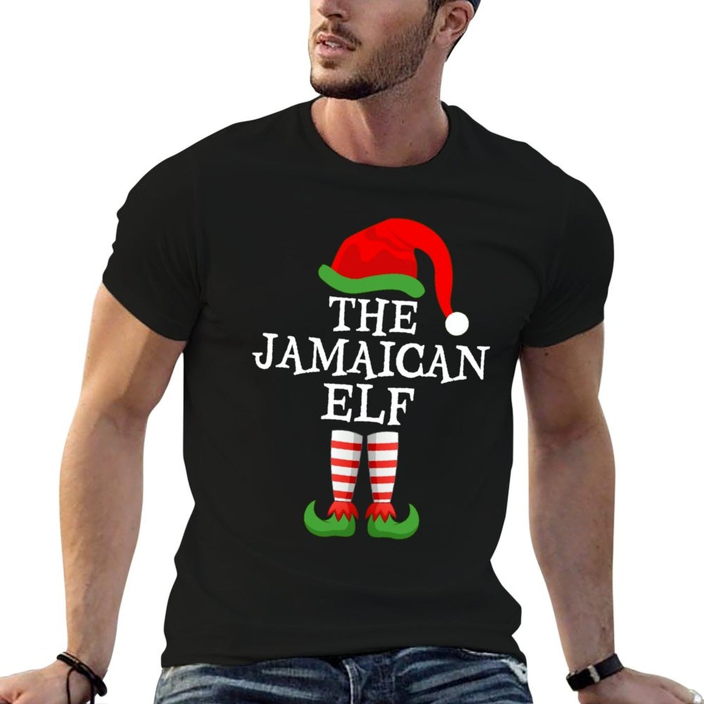 Holiday Matching Ugly Christmas Sweater The Jamaican Elf  Moisture-wicking T-Shirt