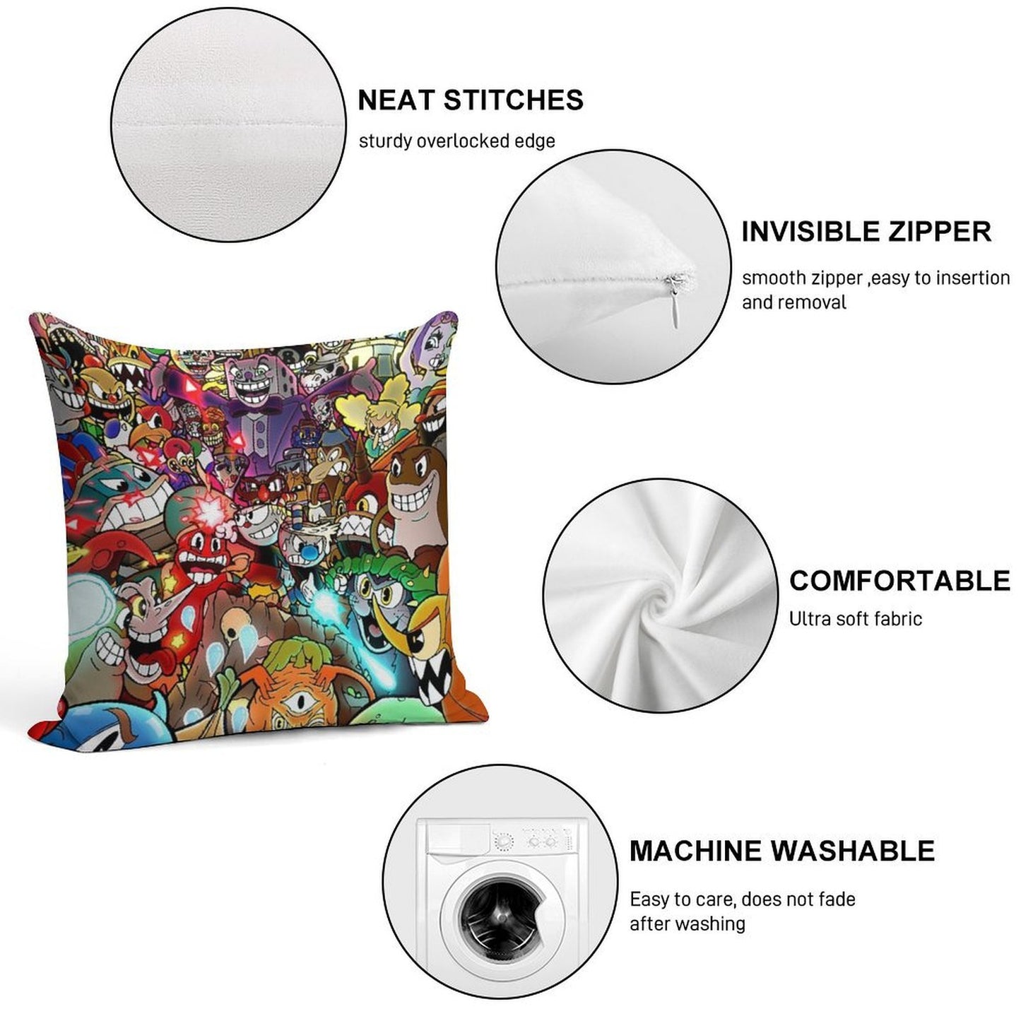 Cuphead Poster + Color Soft Decorative Cover Throw Pillow