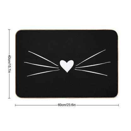 White Cat Heart Nose & Whiskers  Easy To Clean Bath Mat