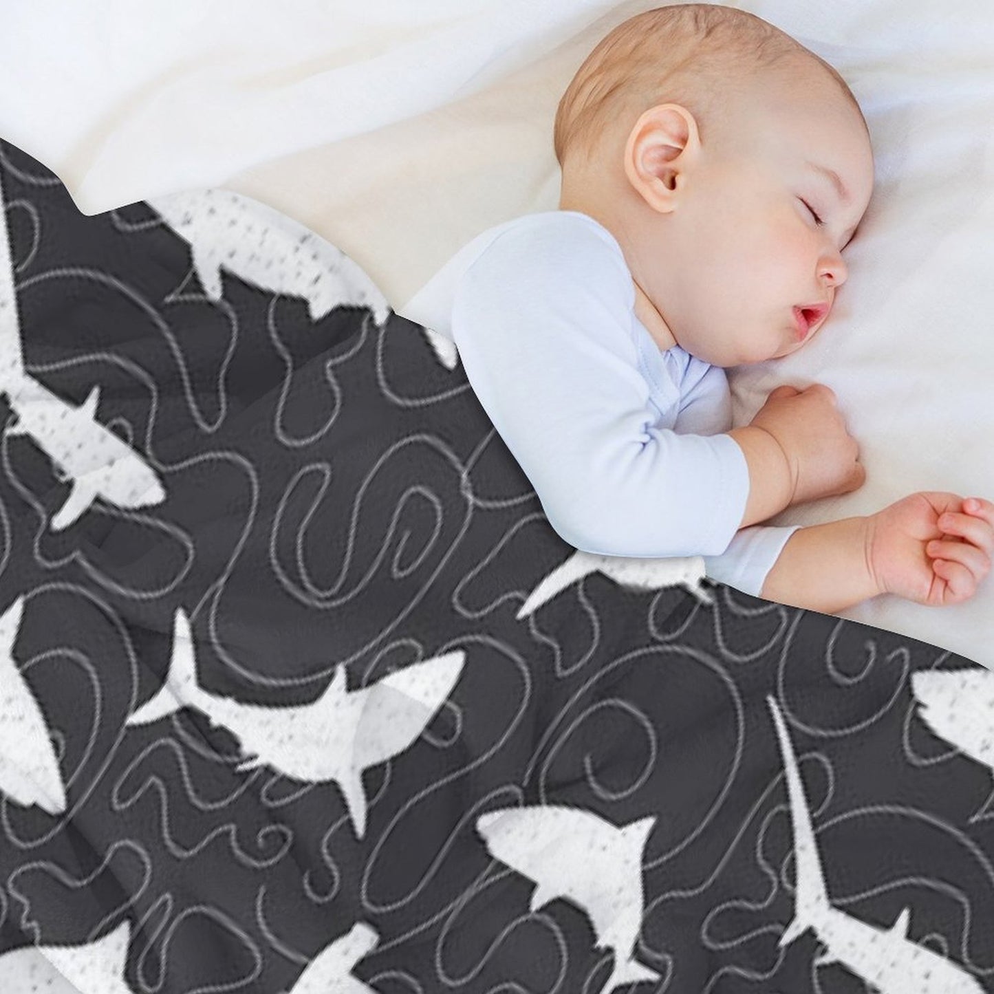 Shark Frenzy Pattern on Charcoal Grey Easy Care Throw Blanket