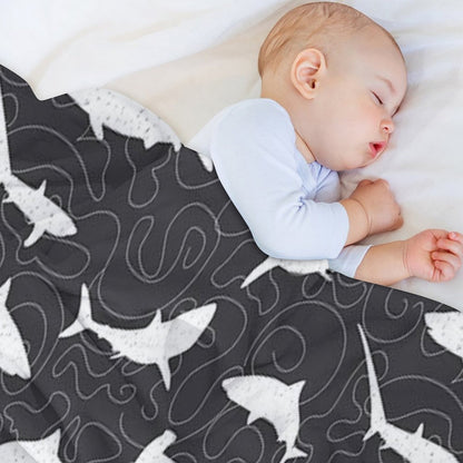 Shark Frenzy Pattern on Charcoal Grey Easy Care Throw Blanket