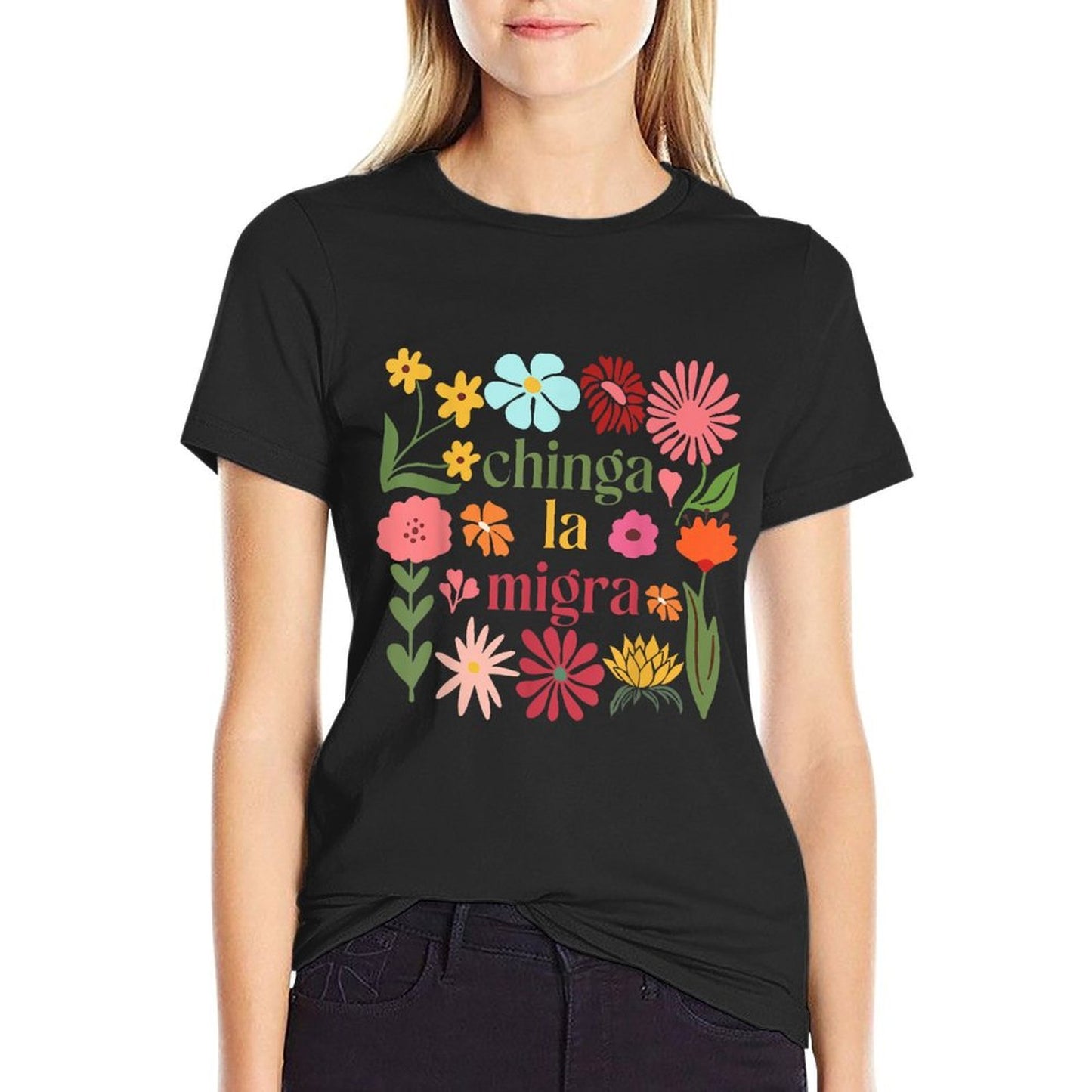 Subtle Floral Chinga La Migra Anti Ice Immigrant Rights  Moisture-wicking T-Shirt