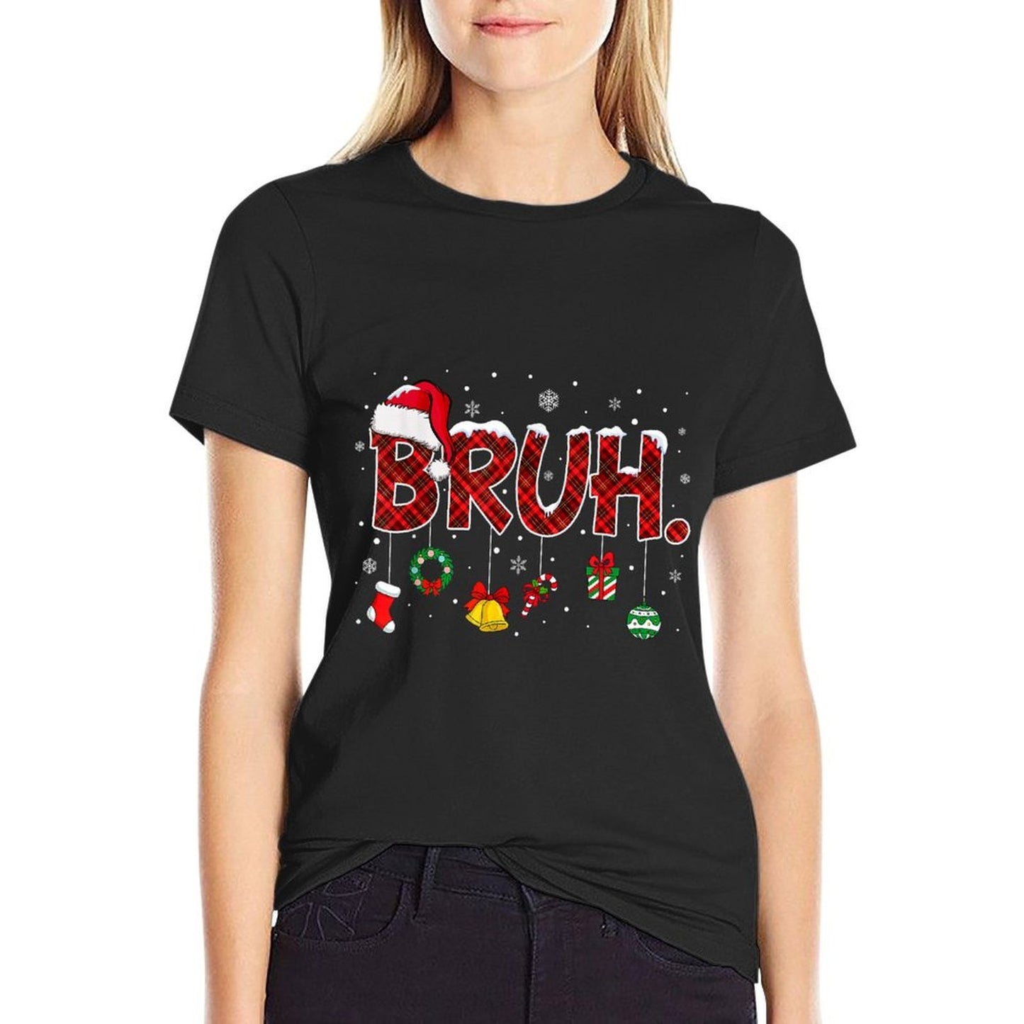 Bruh Funny Saying Christmassns Boys Xmas Pajamas  Oversized Silhouette T-Shirt