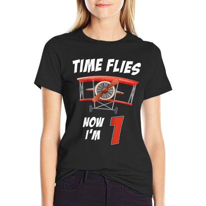 Kids 1 Year Old Birthday Time Flies Airplane Lover Pilot Crew  Moisture-wicking T-Shirt