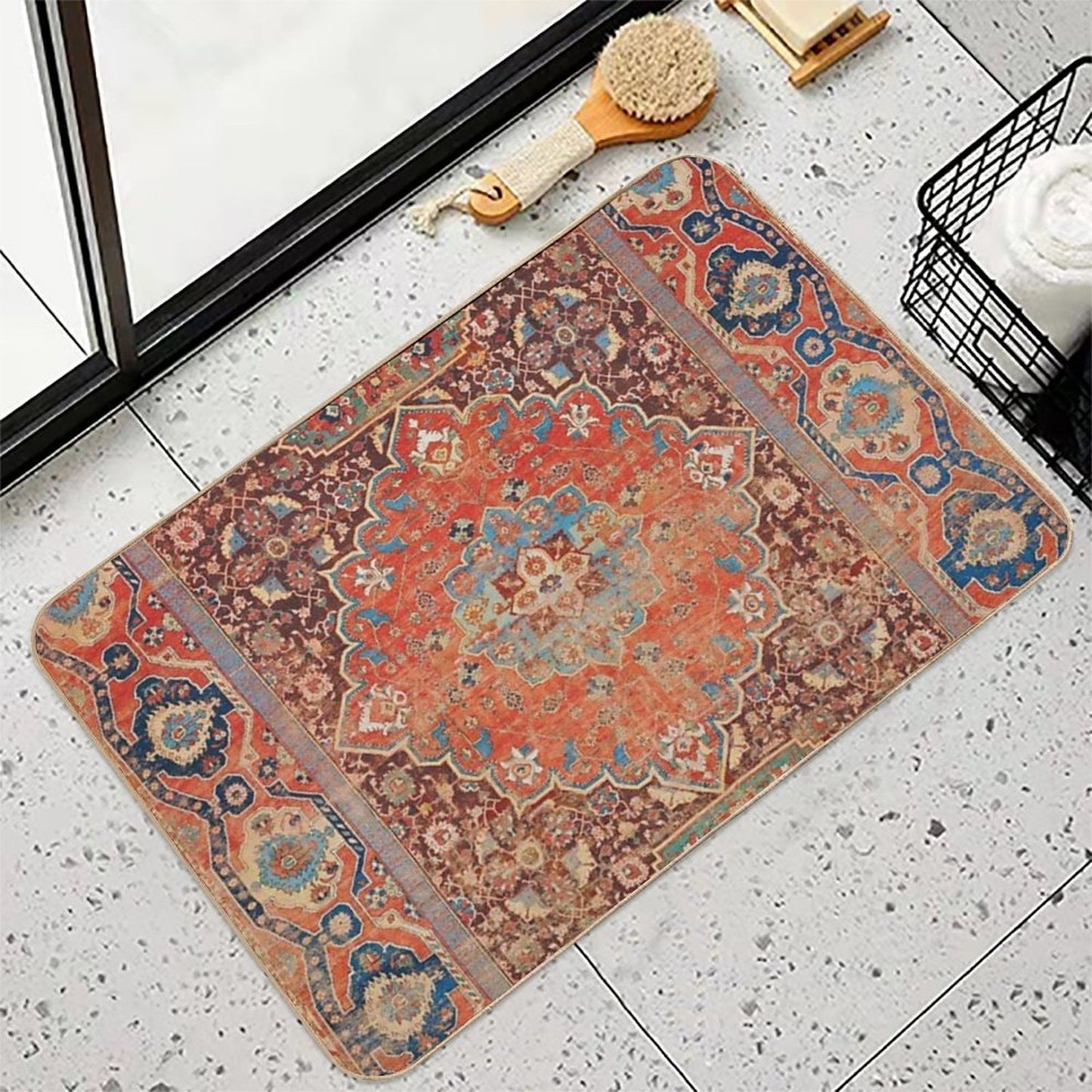 17th Century Persian Rug Print  Easy Maintenance Bath Mat