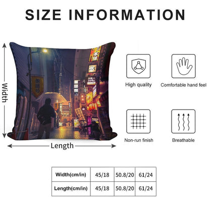 Neon Noir Street Reflecting The Warm Yellow And Orange Light from The Bar Area. Soft Durable Construction Throw Pillow