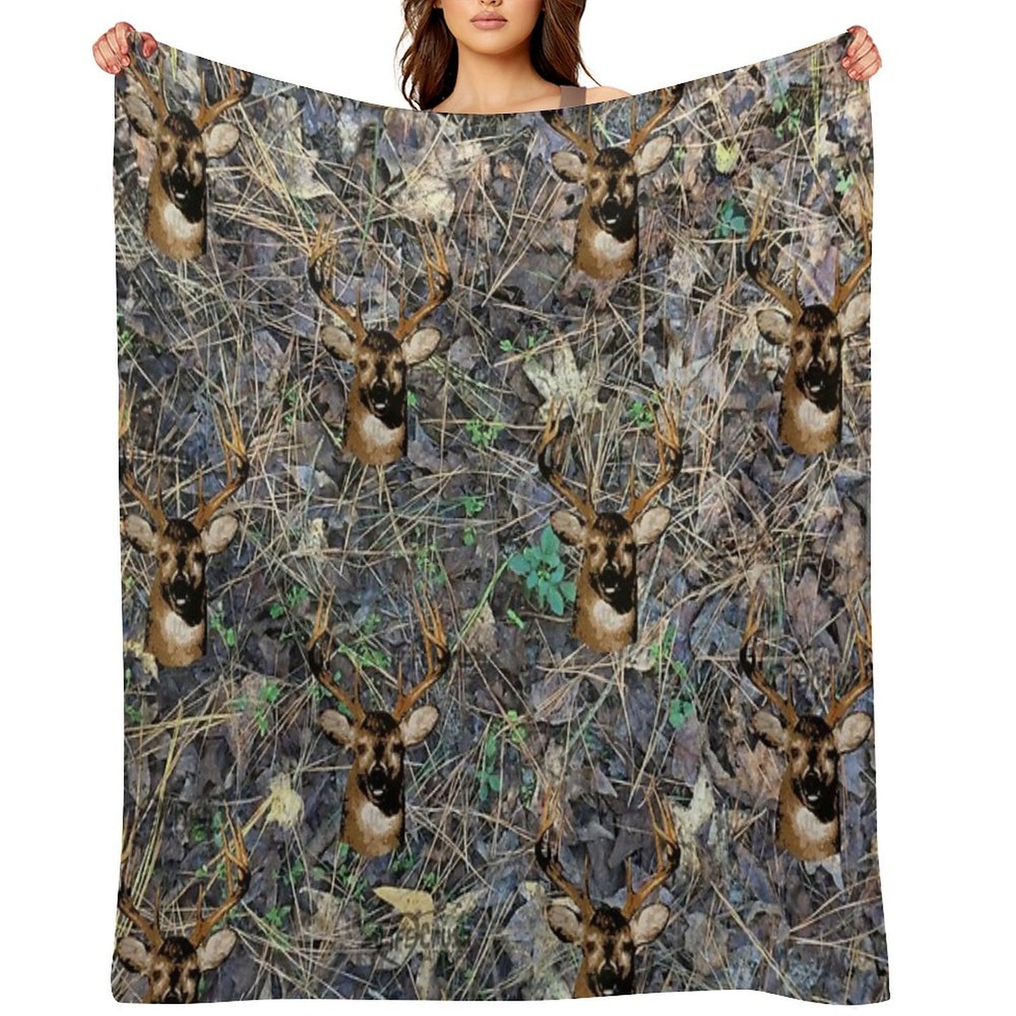 Whitetail Buck Deer Camouflage Design Comfort Throw Blanket
