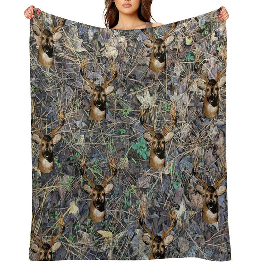 Whitetail Buck Deer Camouflage Design Comfort Throw Blanket