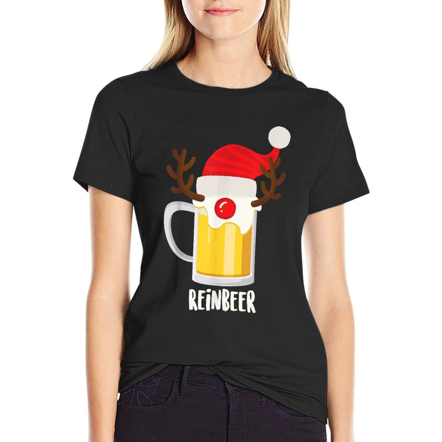 Reinbeer  Christmas Rudolph Alcohol Drinks Cool Gift  Cotton T-Shirt
