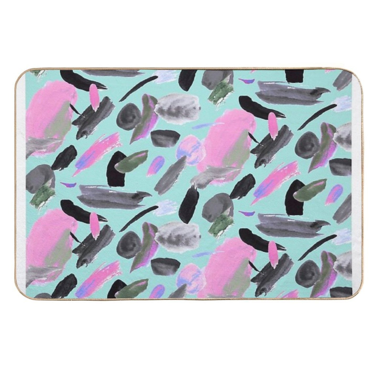 Mint And Pink Abstract Painting  Multi-Purpose Bath Mat