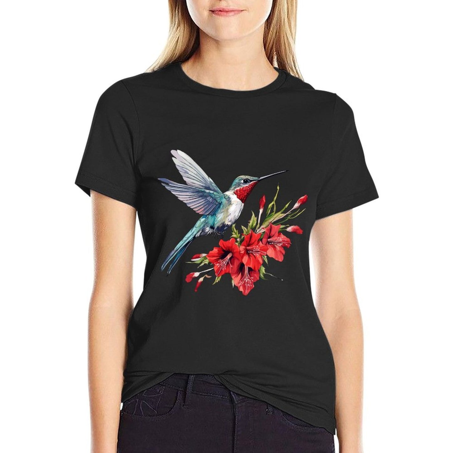 Watercolor Flower Hummingbird For Women  Odor-resistant T-Shirt