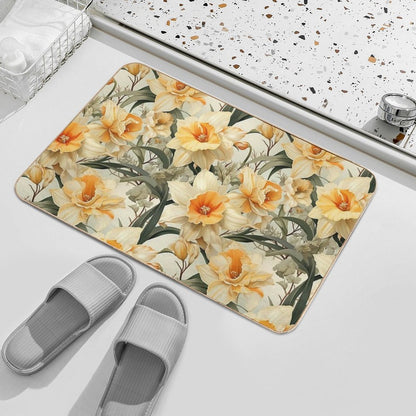 Vintage Floral, Sweet Orange Daffodil  Rapid-Drying Bath Mat