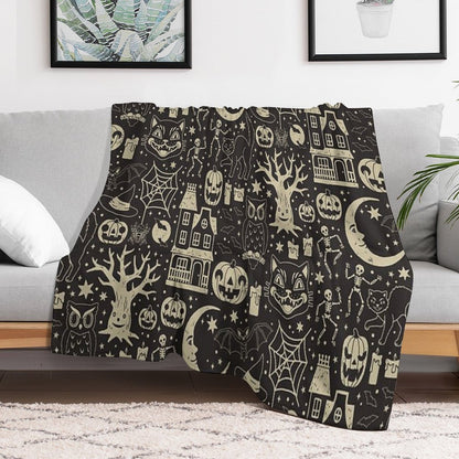 Vintage Halloween Black Cat Easy Care Throw Blanket