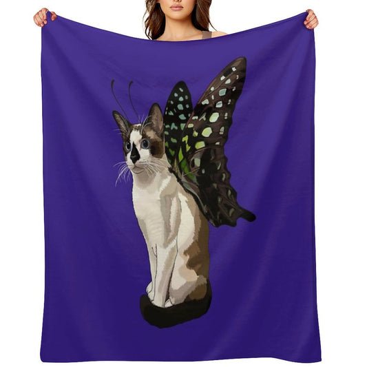 Seal Point Snowshoe Siamese Tailed Jay Butterfly Cat Wrinkle-free Throw Blanket