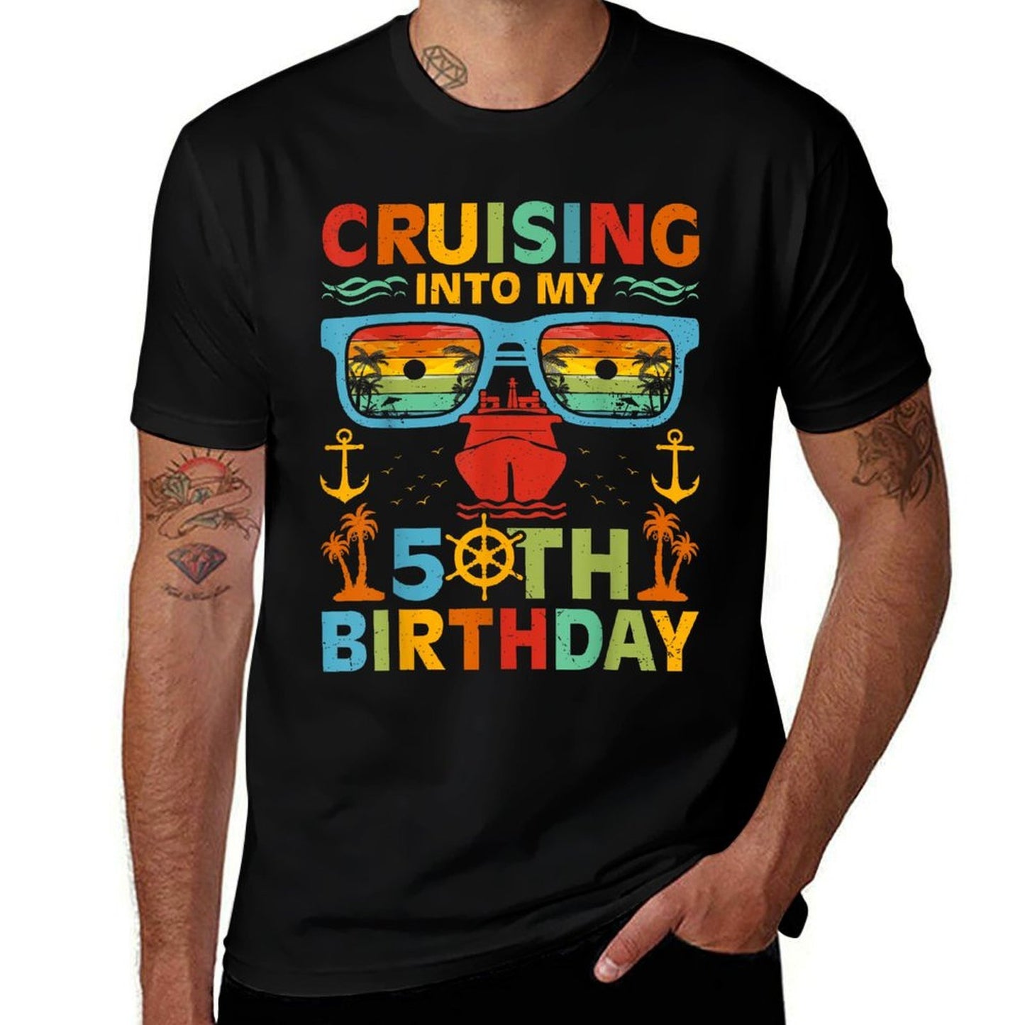 Cruising Into My 50th Birthday Cruise Vacation Birthday  Oversized Silhouette T-Shirt