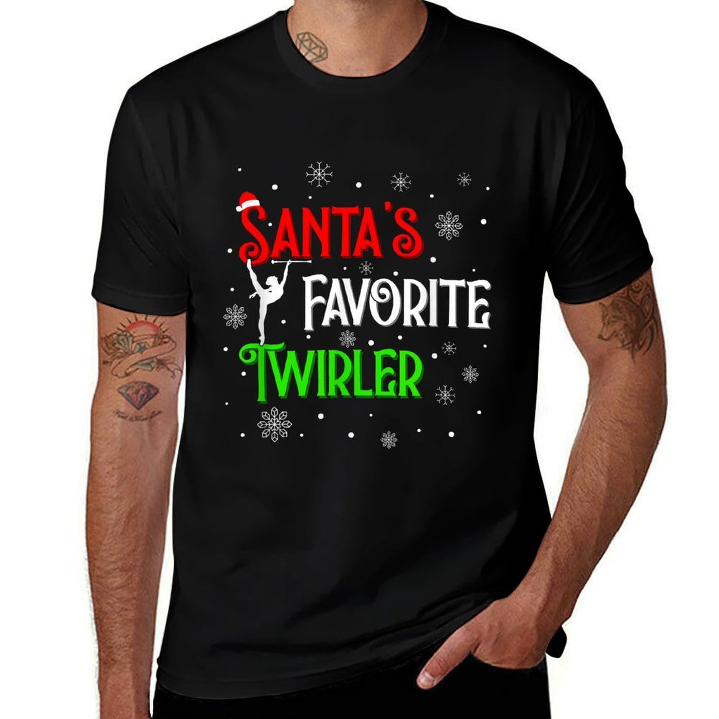 Santas Favorite Twirler Christmas Baton Twirling  Stretchy T-Shirt