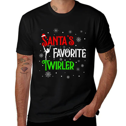 Santas Favorite Twirler Christmas Baton Twirling  Stretchy T-Shirt