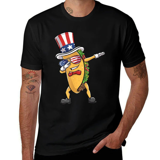 Funny 4th of July Patriot Taco Dab Men Women Kids Gift  Rolled Sleeves T-Shirt