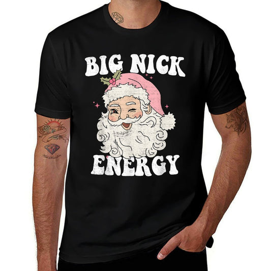 Big Nick Energy Funny Santa Xmas Retro Christmas  Rolled Sleeves T-Shirt