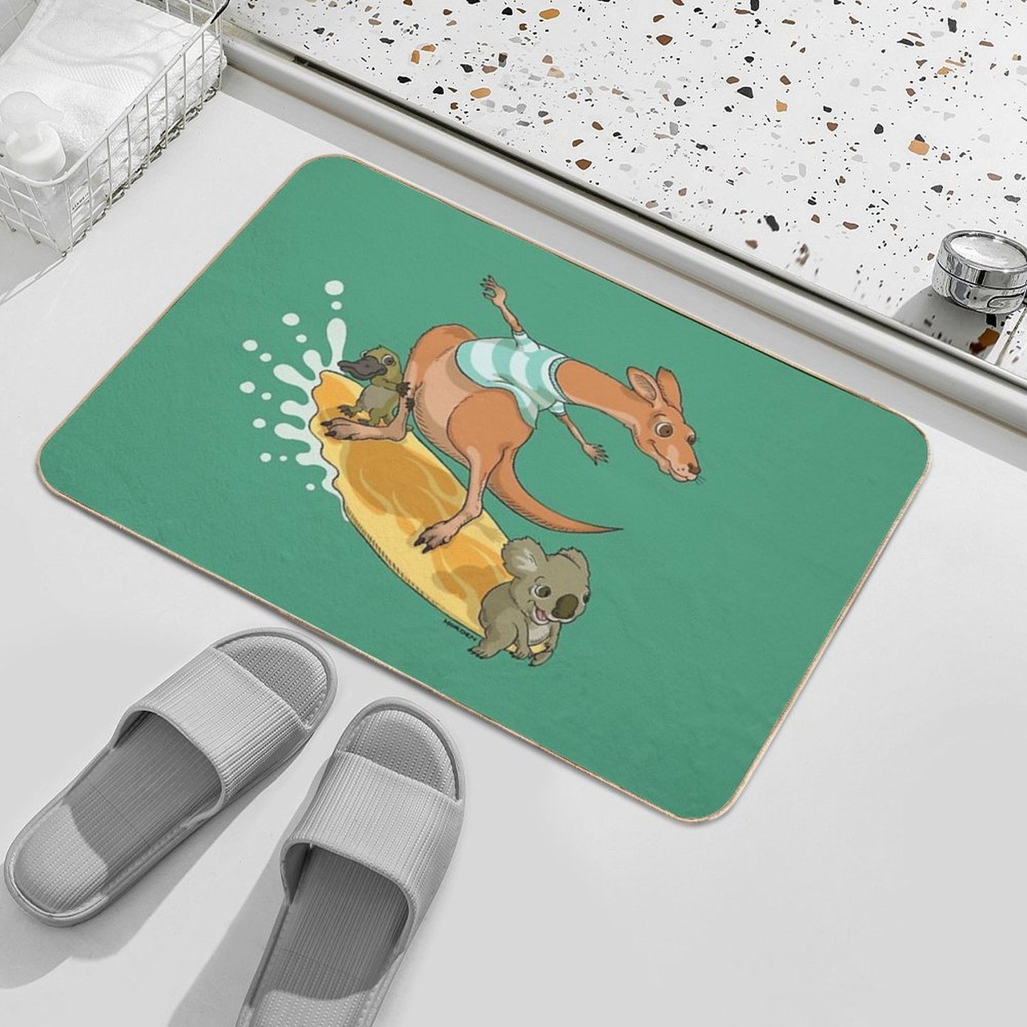 Surfing Kangaroo And Friends  Easy To Clean Bath Mat