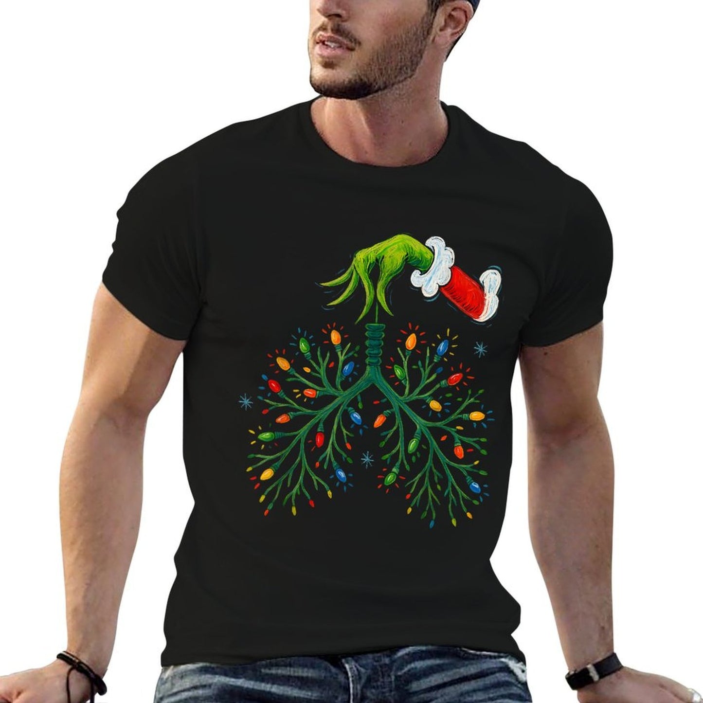 Funny Christmas Lungs Lights Art – RT Holiday  Trendy Pattern T-Shirt
