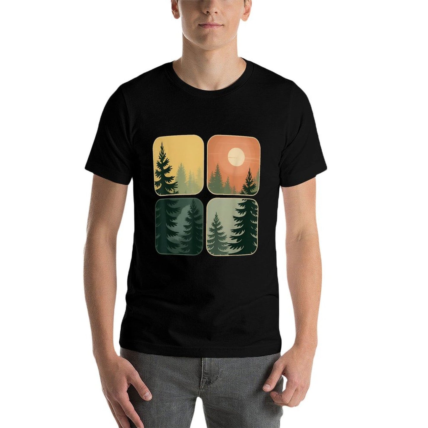 Retro Forest Trees Wildlife Nature Vintage Forest  Trendy Pattern T-Shirt