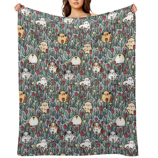 Teddy Guinea Pigs And Flowers Pattern Eco-conscious Throw Blanket