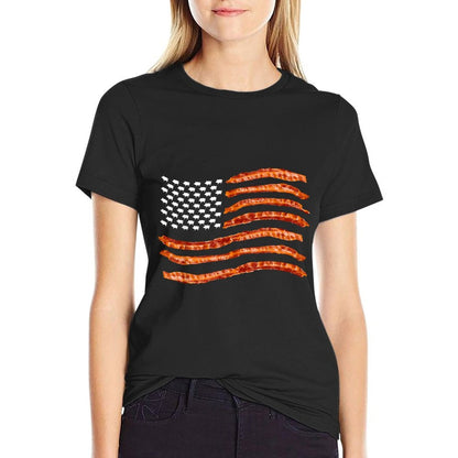 USA Bacon  Cute US Dried Pigs Funny 4th Of July Gift  Summer-ready Fabric T-Shirt