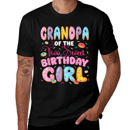 Grandpa Of The Two Sweet Birthday Girl Donut 2Nd Birthday  Fade-proof Color T-Shirt