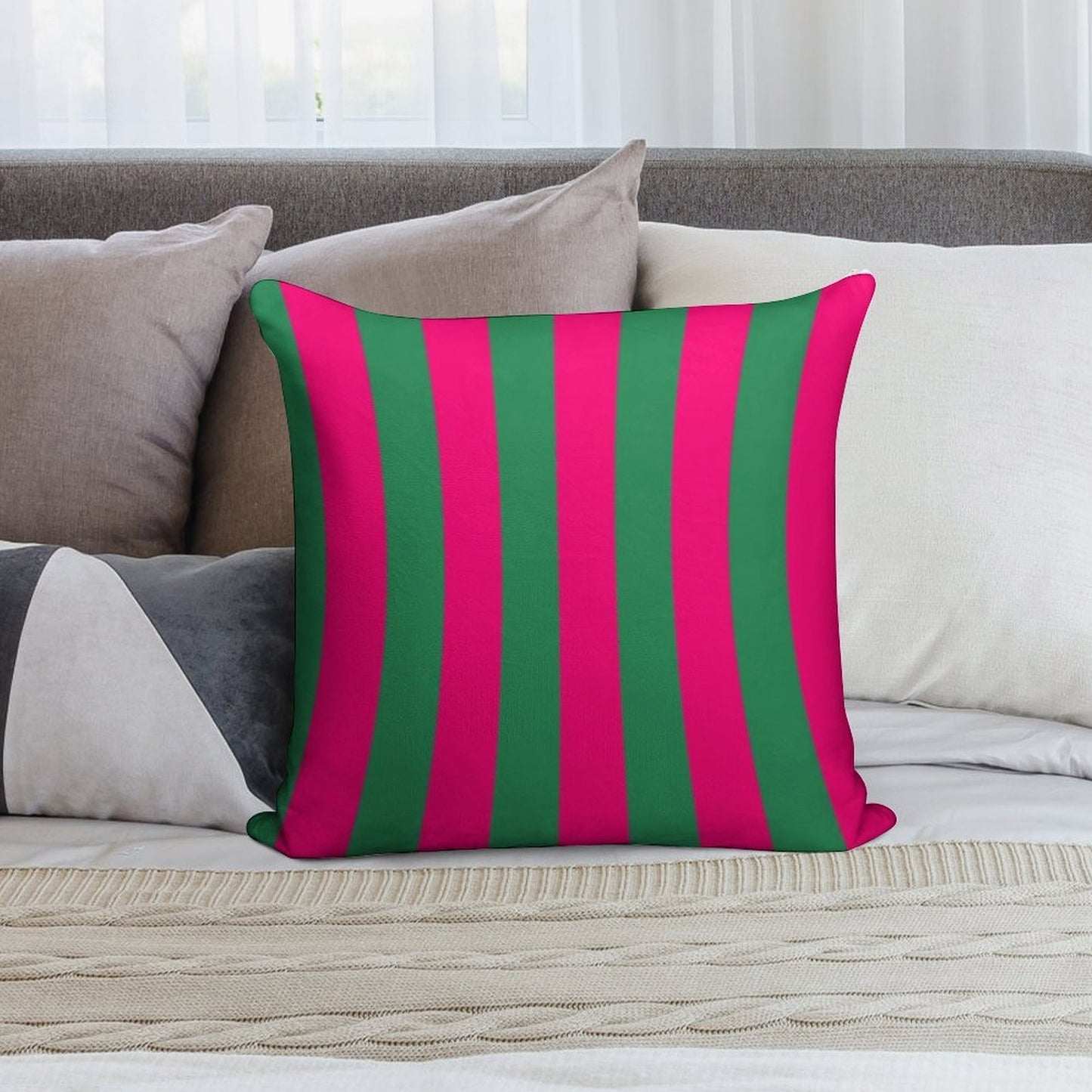 Pink And Green Stripes Soft Easy Maintenance Throw Pillow