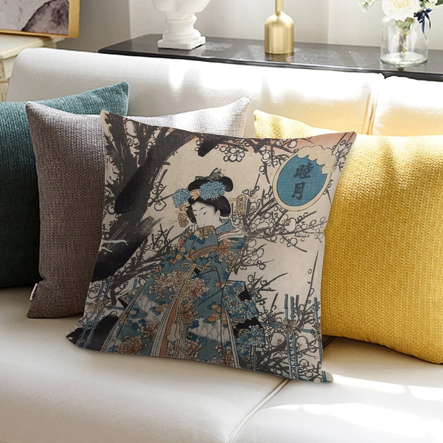 Classic Vintage Ukiyo-e Japanese Art Geisha Portrait Soft Anti-Pilling Throw Pillow