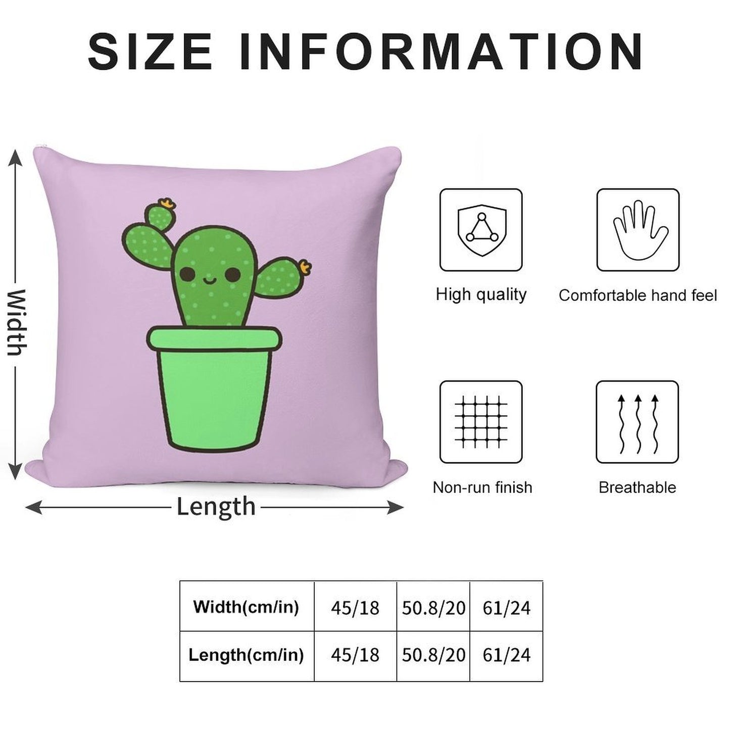 Cute Cactus in Green Pot Soft High-Density Material Throw Pillow