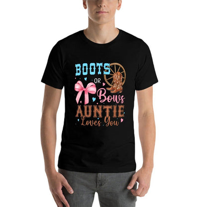 Boots Or Bows Gender Reveal Decorations Auntie Loves You  Polyester Blend T-Shirt