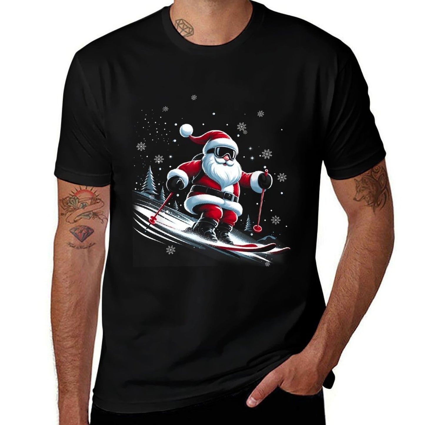 Skiing Santa Claus Christmas Ski Winter Sport X-Mas Skier  Heathered Texture T-Shirt
