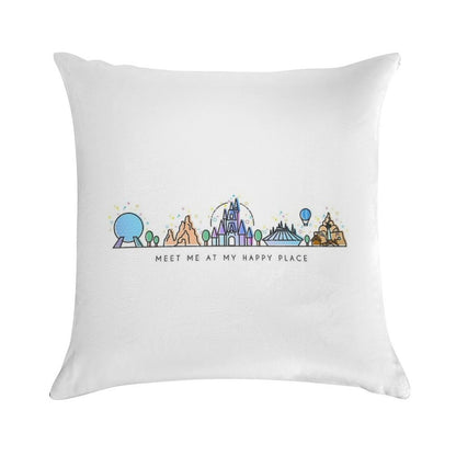 Meet Me at My Happy Place Vector Orlando Theme Park Illustration Design Soft Home Decor Throw Pillow